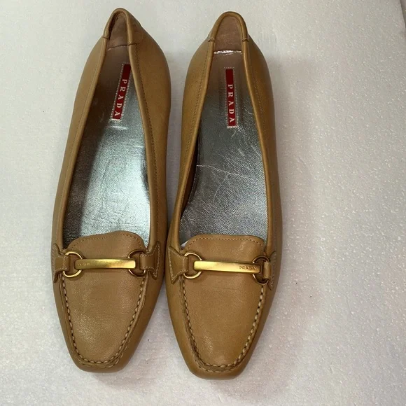 Prada women flats new no box size 36.5 Tan # 4099